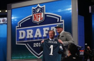 With the Philadelphia Eagles choosing 22nd overall in this year's NFL Draft, they will be targeting their next star player. Pictured above is offensive tackle Lane Johnson, last year's first round pick for Philadelphia. 